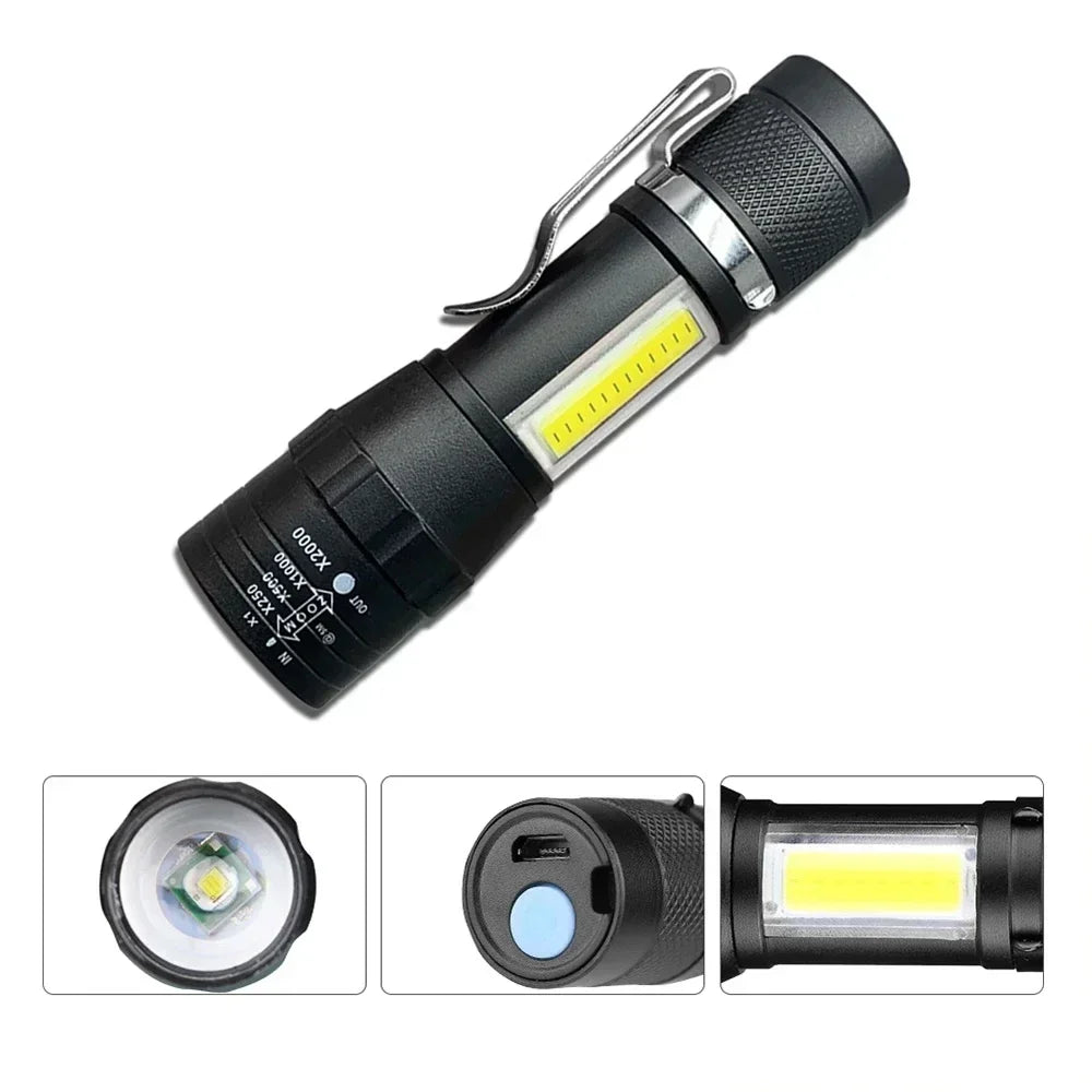 USB Rechargeable Clip Flashlight with Side Light