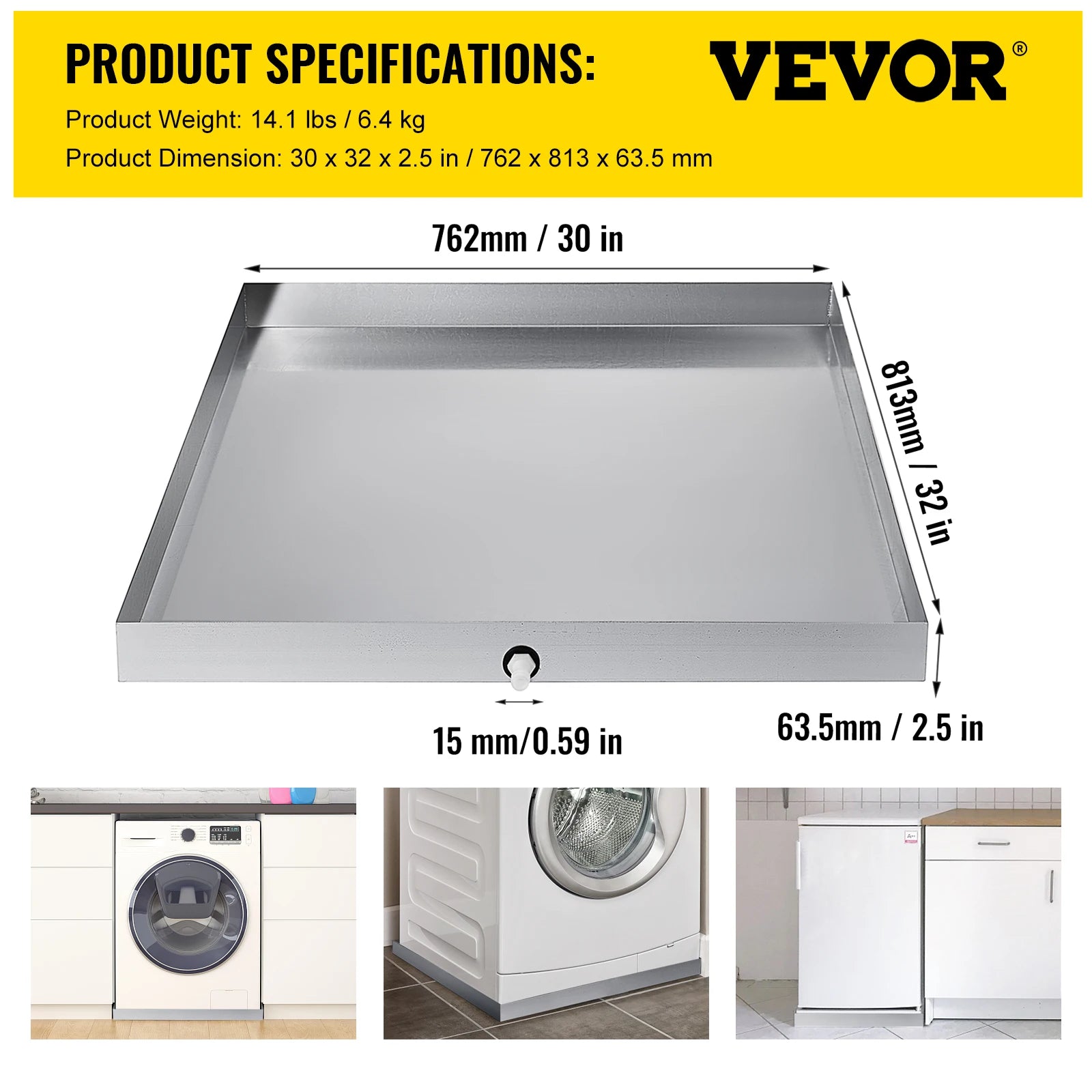 Stainless Steel Washing Machine Drain Pan with Welded Corners