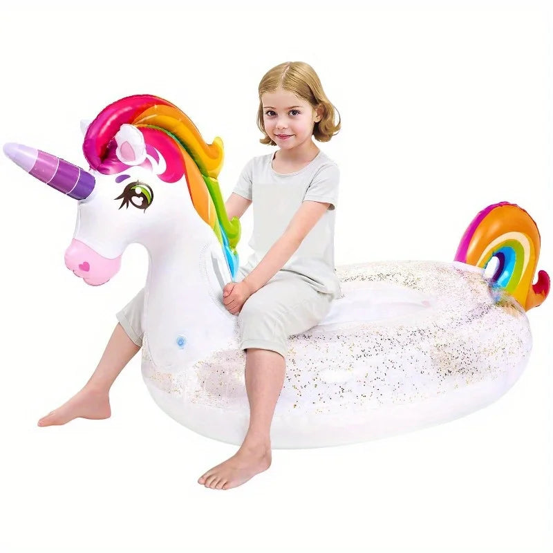 Joyfy Unicorn Pool Float with Glitter and 2 Handles
