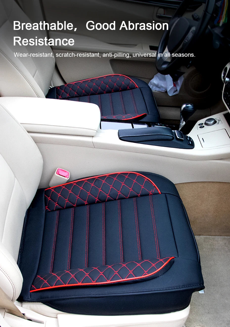SEAMETAL 1Pc Beige Car Seat Cover Thicken Vehicle Seat Cushion Luxury Full-Wrapped Chair Protector Universal for Most Car Models