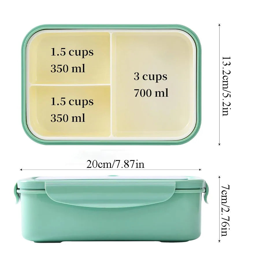 Three-Compartment Lunch Box with Spoon and Fork