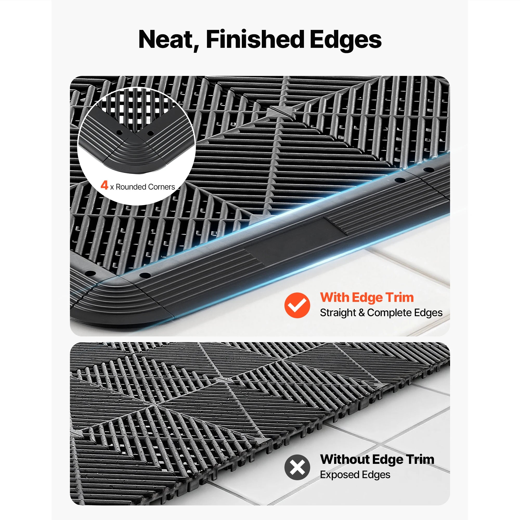 SucceBuy 11PCS Transition Edge Kit Durable PP Easy Installation for Wet Area Restaurant Only Compatible with Drainage Mats Black