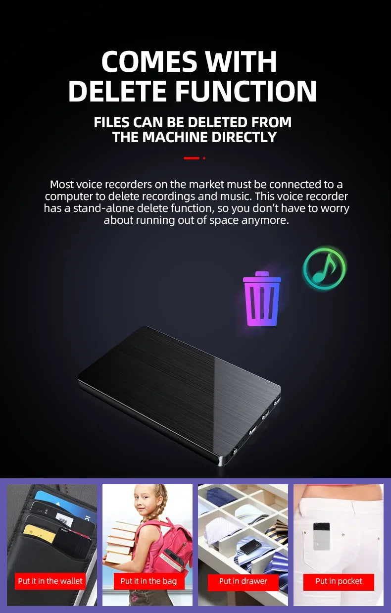 Carte d'enregistreur vocal ultra-mince activée par la voix avec enregistrement de 60H