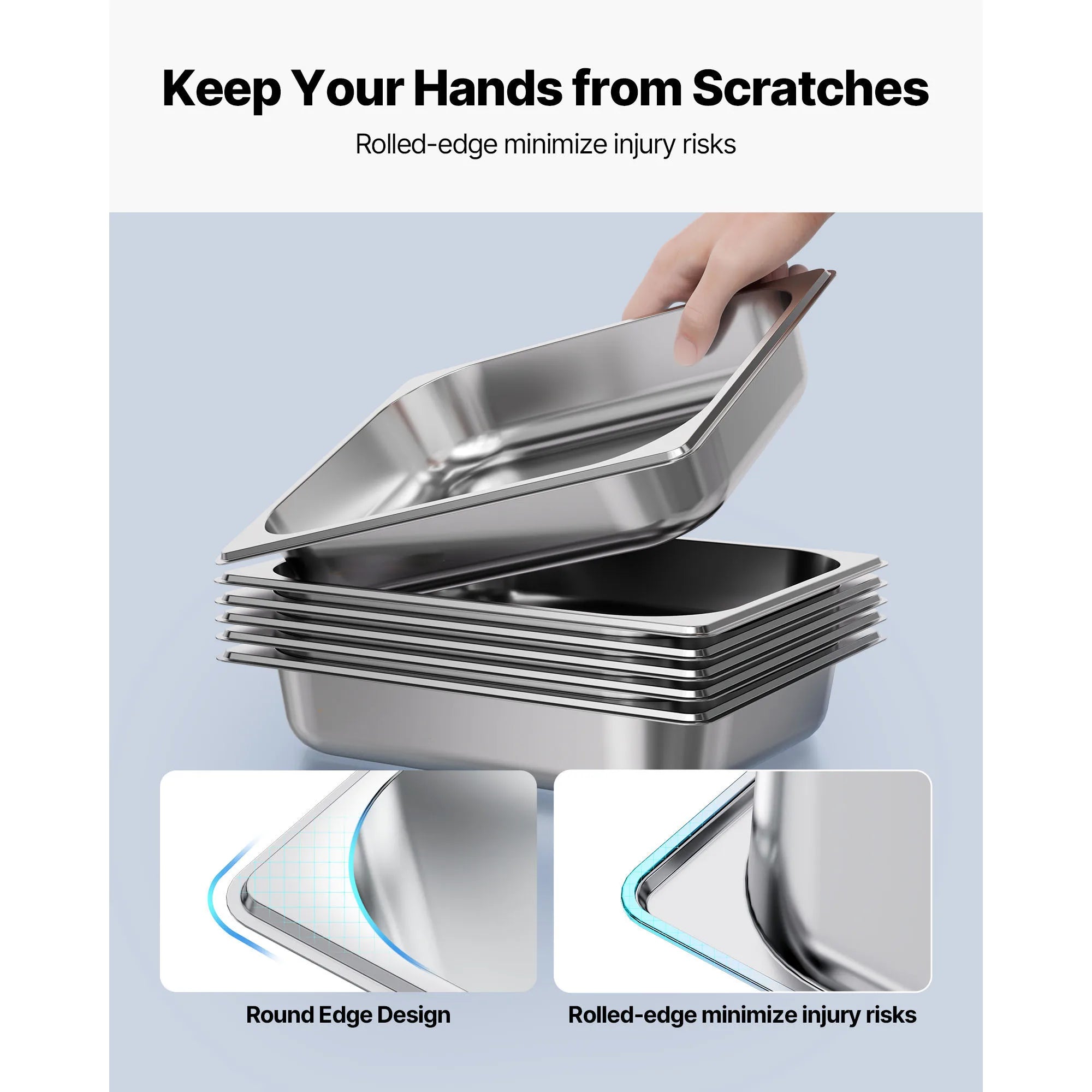 Stainless Steel Hotel Pan 1/2 Size Steam Table Pans Set