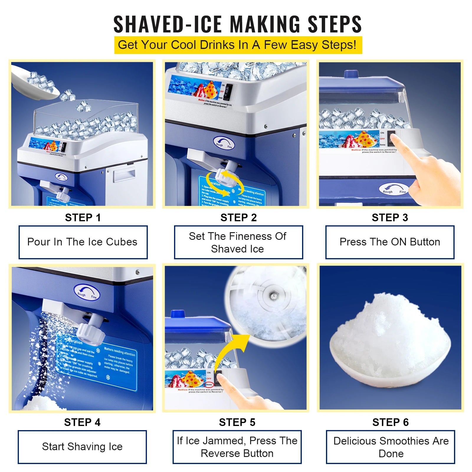 Commercial Ice Shaver 441 lbs/h Electric Snow Cone Machine 5L Hopper