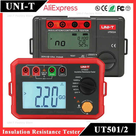 UNI-T UT501A UT501C UT502A UT502C Insulation Resistance Tester 1000V 2500V Megohmmeter Ohm Tester Voltmeter Digital Ohmmeter