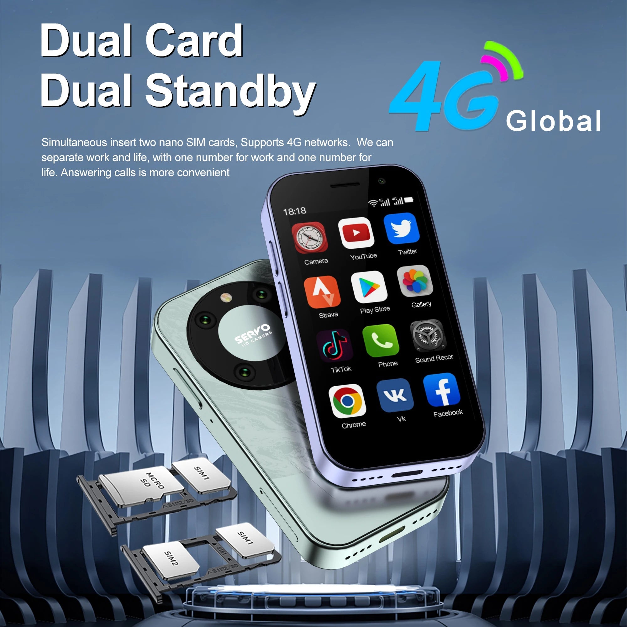 SERVO KING 9000 3.0" HD Display Small Smartphone Android 10.0 Network 4G LTE 2GB+16GB 2000mAh Face Recognition Mini Mobile Phone 