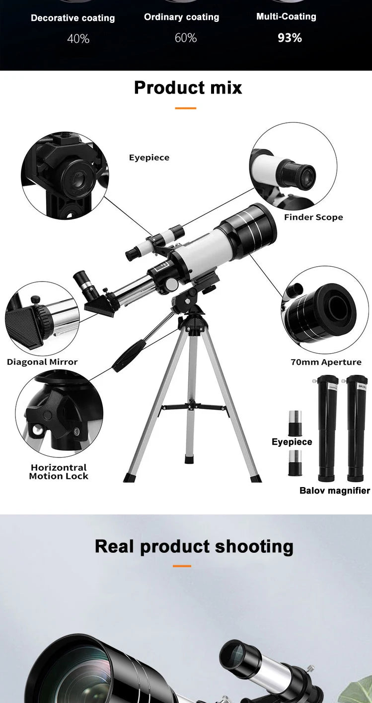 Professional Astronomical Telescope F30070 Monocular 150 Times Zoom HD Night Vision  View Moon Star  AZM70300 Stargazing 