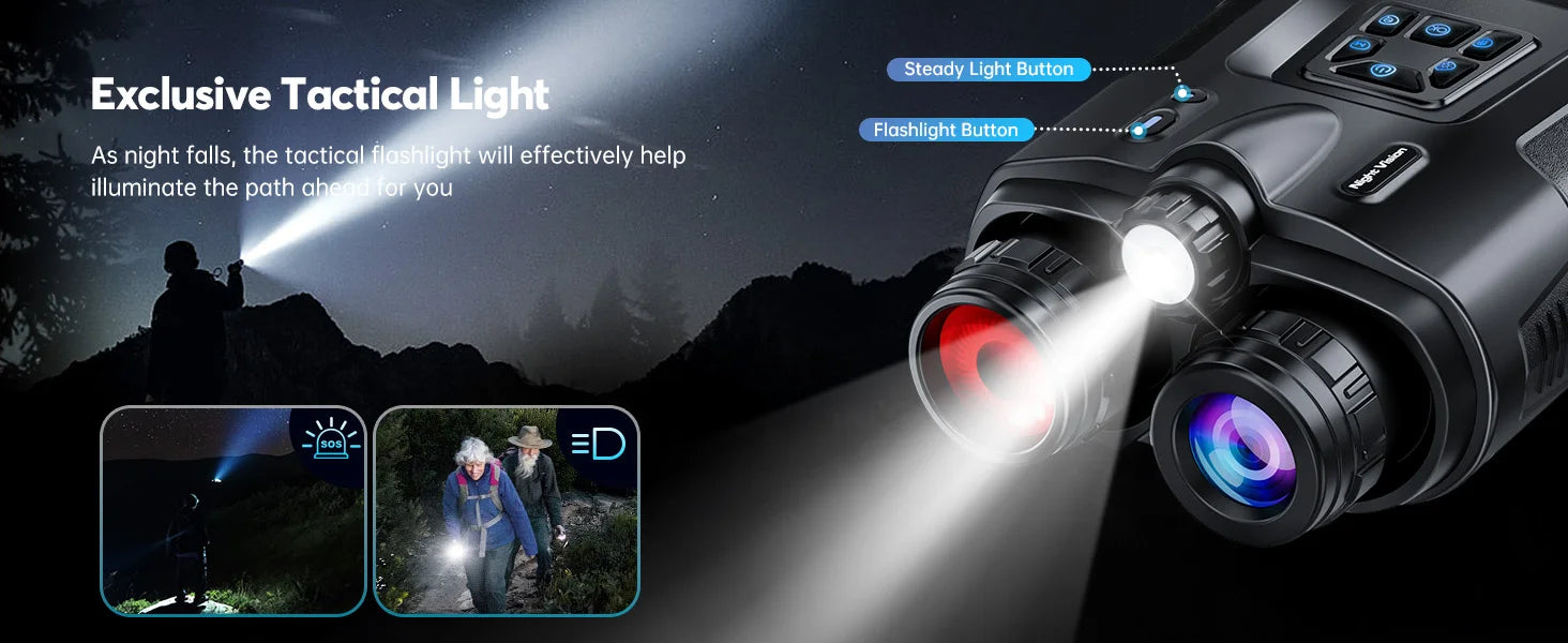 4K Night Vision Binoculars with 8X Zoom, 3" Screen & Tactical Light