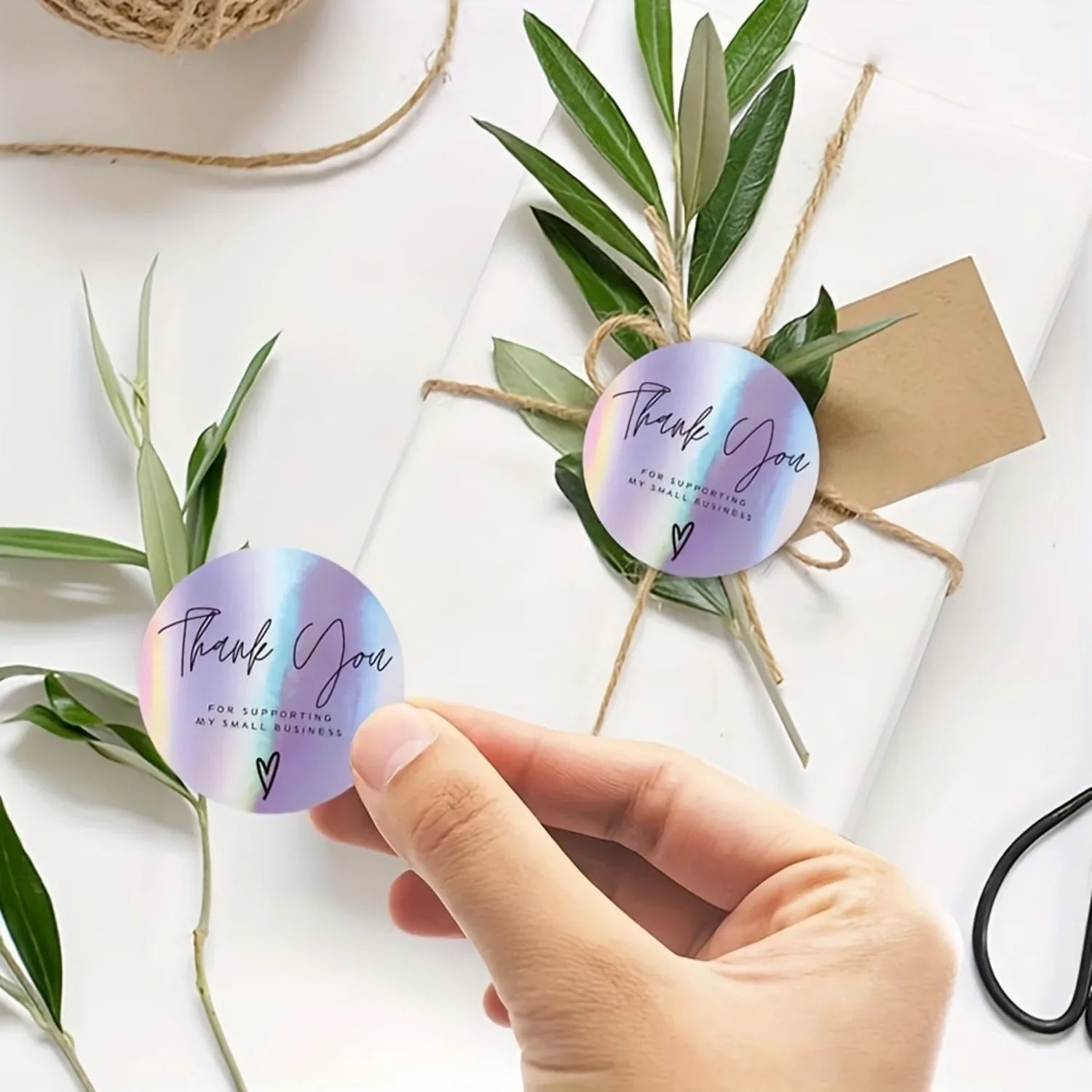 Naklejki z tęczowym laserem "Dziękujemy" dla małych firm