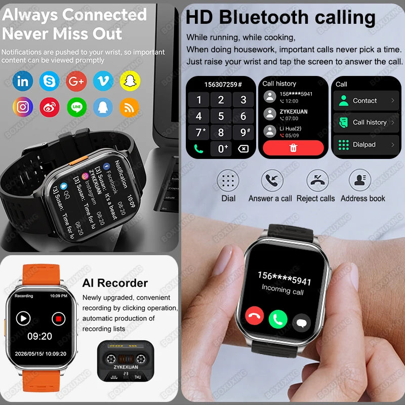 2026 Νew Smart Watch With Camera Men Women Photos Record Video Health Sports Fitness IP68 Waterproof Call Recording Smartwatches