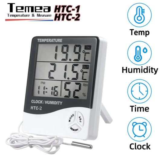 1/2 pz HTC-1 HTC-2 LCD Elettronico Misuratore di Umidità Elettrico Intelligente Igrometro Digitale Termometro Stazione Meteo Orologi All'aperto
