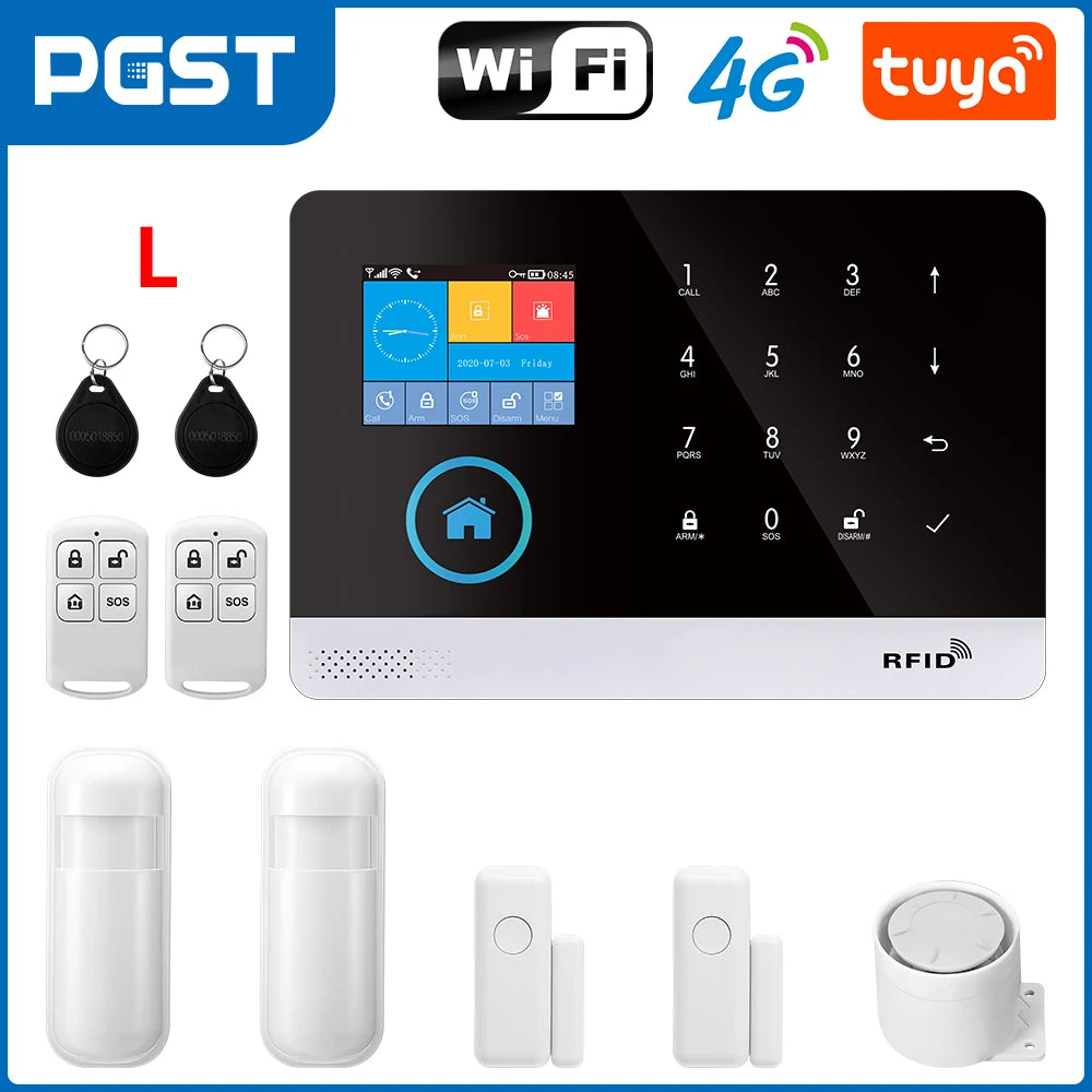 PGST 103 2.4 inch Screen 4G 2G WIFI GSM Home Bulgar Security System for Home 433MHz APP Control RFID Card with PIR Motion 