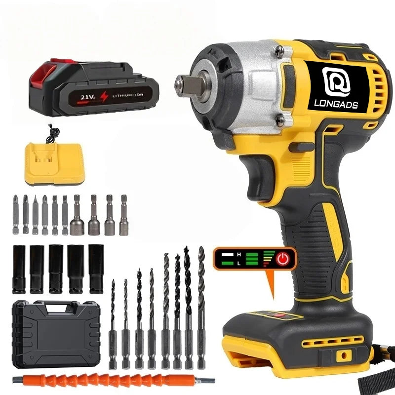 Cordless Impact Wrench - 590Ft-lbs (800N.m) Brushless 1/2 inch, 3300RPM High Torque Impact Gun, 2x 4.0Ah Battery, Charger & 4 Sockets, Electric Impact Wrench for Car Home