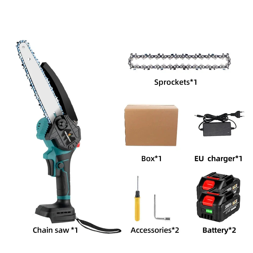 8 Inch Brushless Electric Saw Cordless Oiler Handheld Garden Wood Cutting Logging Chainsaw Power Tool For Makita 18V Battery Pin 