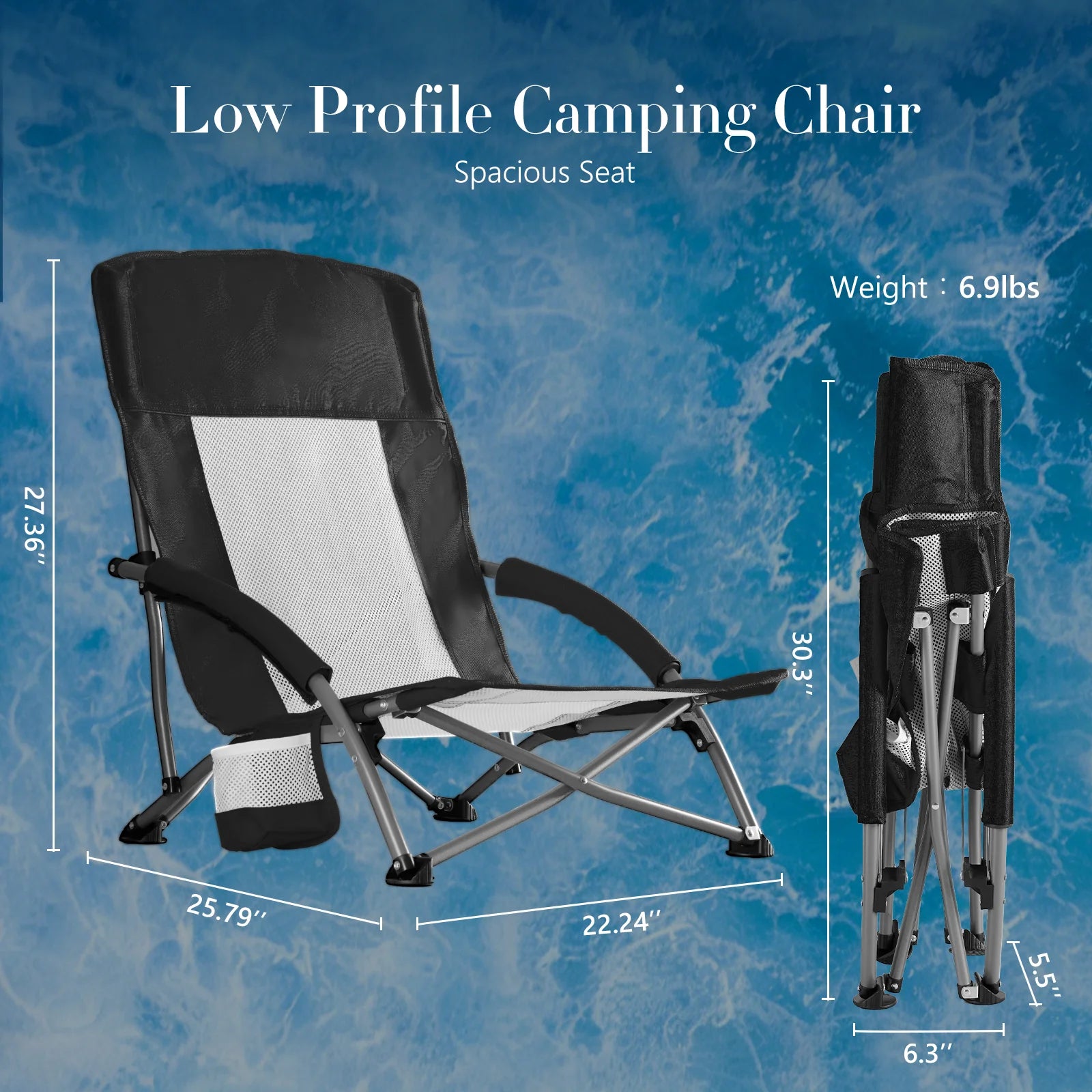 Portable Folding Camping Chair with Cup Holder and Steel Frame