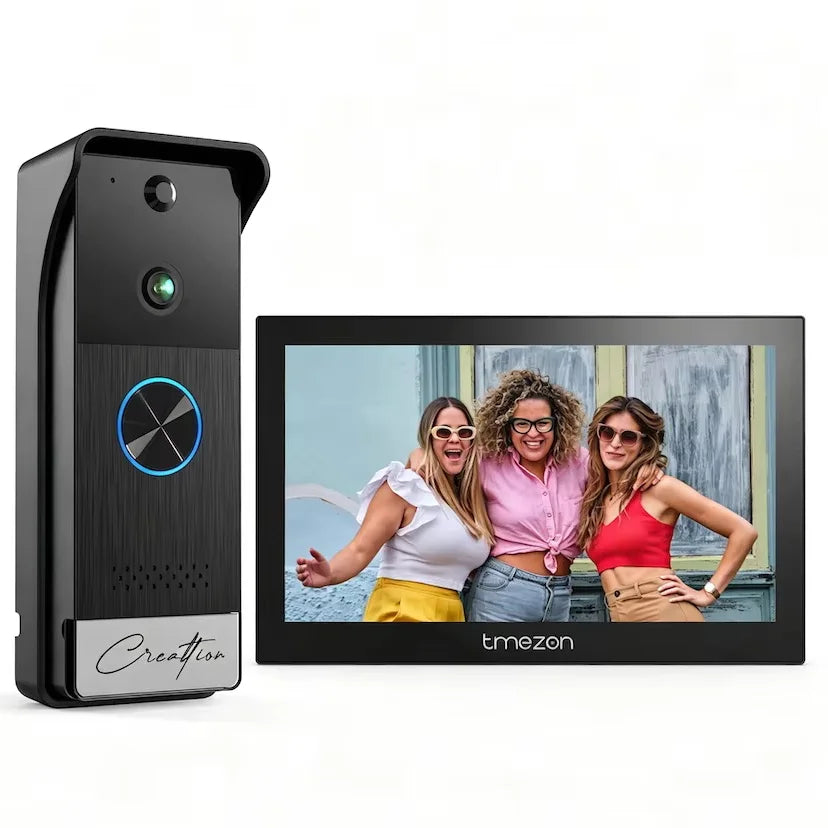 TMEZON R10-L10 Solar Powered Wireless WiFi Video Door Phone,1080P Intercom System,7'' Color Touch Monitor,Video Doorbell Peephole with Solar Panel,PIR Motion Detection,Remote Unlocking,2.5/5G WiFi