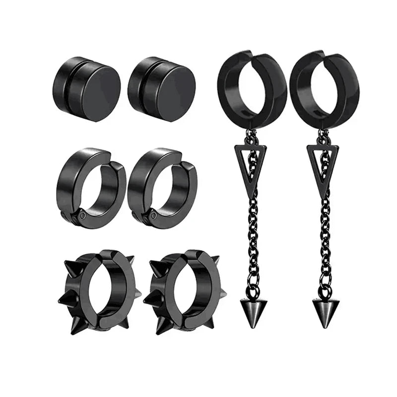 Men's Punk Cross Magnetic Earrings Set