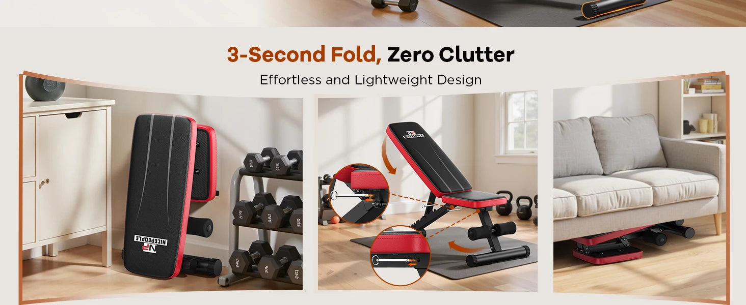 Adjustable Weight Bench with 8 Angles & 660LB Capacity for Home Gym