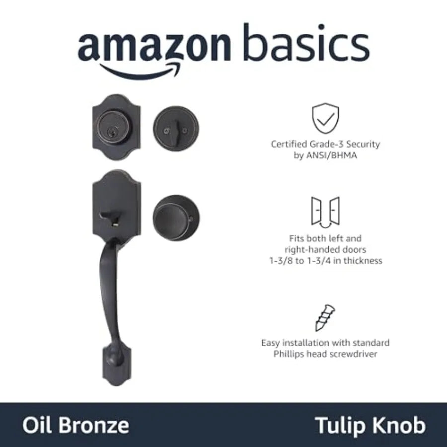 Front Door Lock Set with Tulip Knob, Single Cylinder Handleset