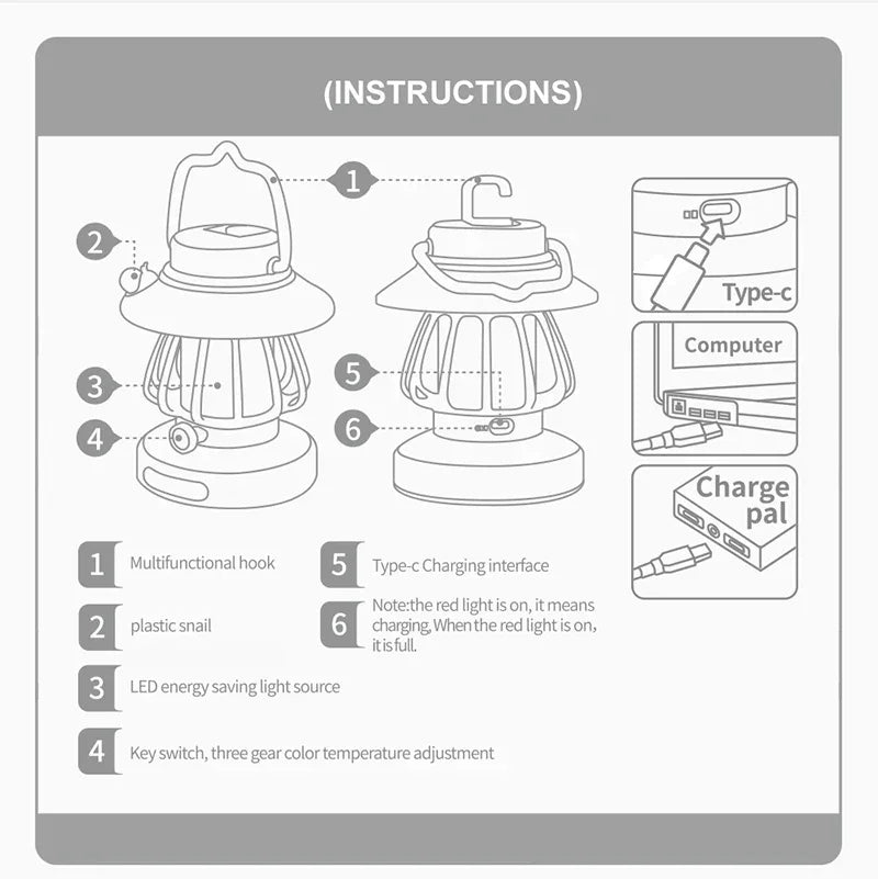 Punjiva kamp-lampa s temperaturnom bojom svjetla