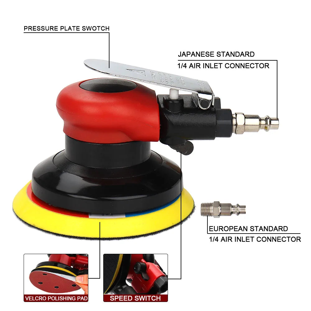 NuoDunco lijadora excéntrica neumática de 5-6 pulgadas, pulidora de aire, 125 mm/150 mm, máquina de desbaste de vacío excéntrico, herramientas neumáticas