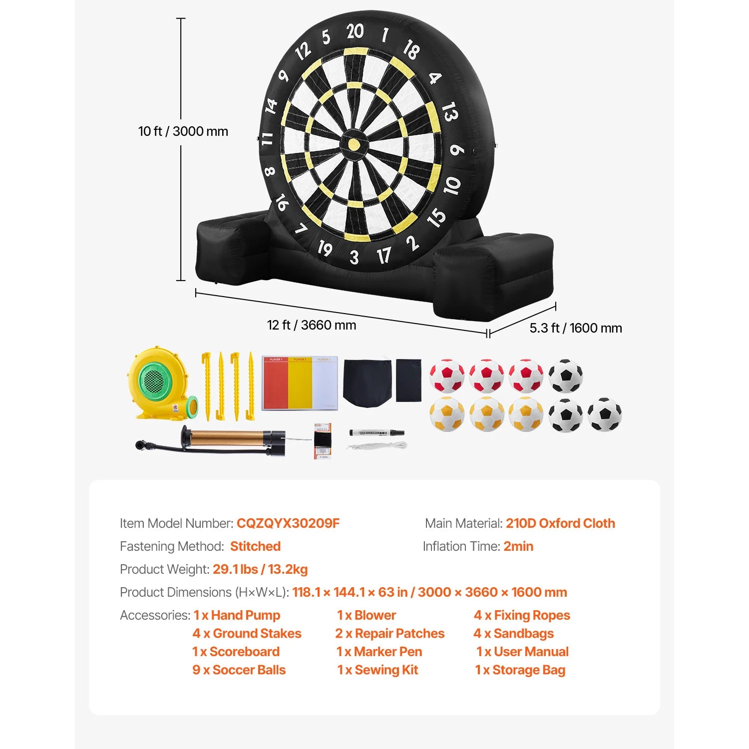Giant Inflatable Soccer Dart Board Game with Balls & Pump