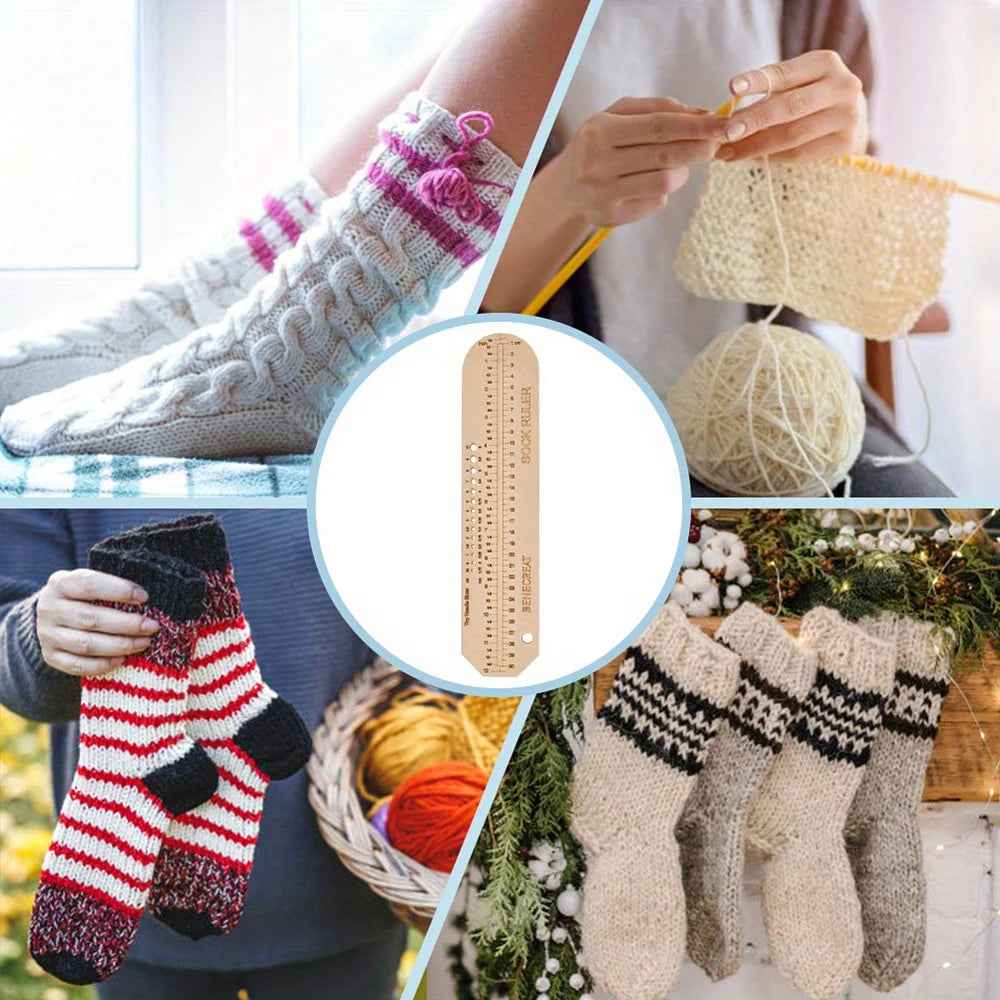 Wooden Sock Knitting Measurement Ruler