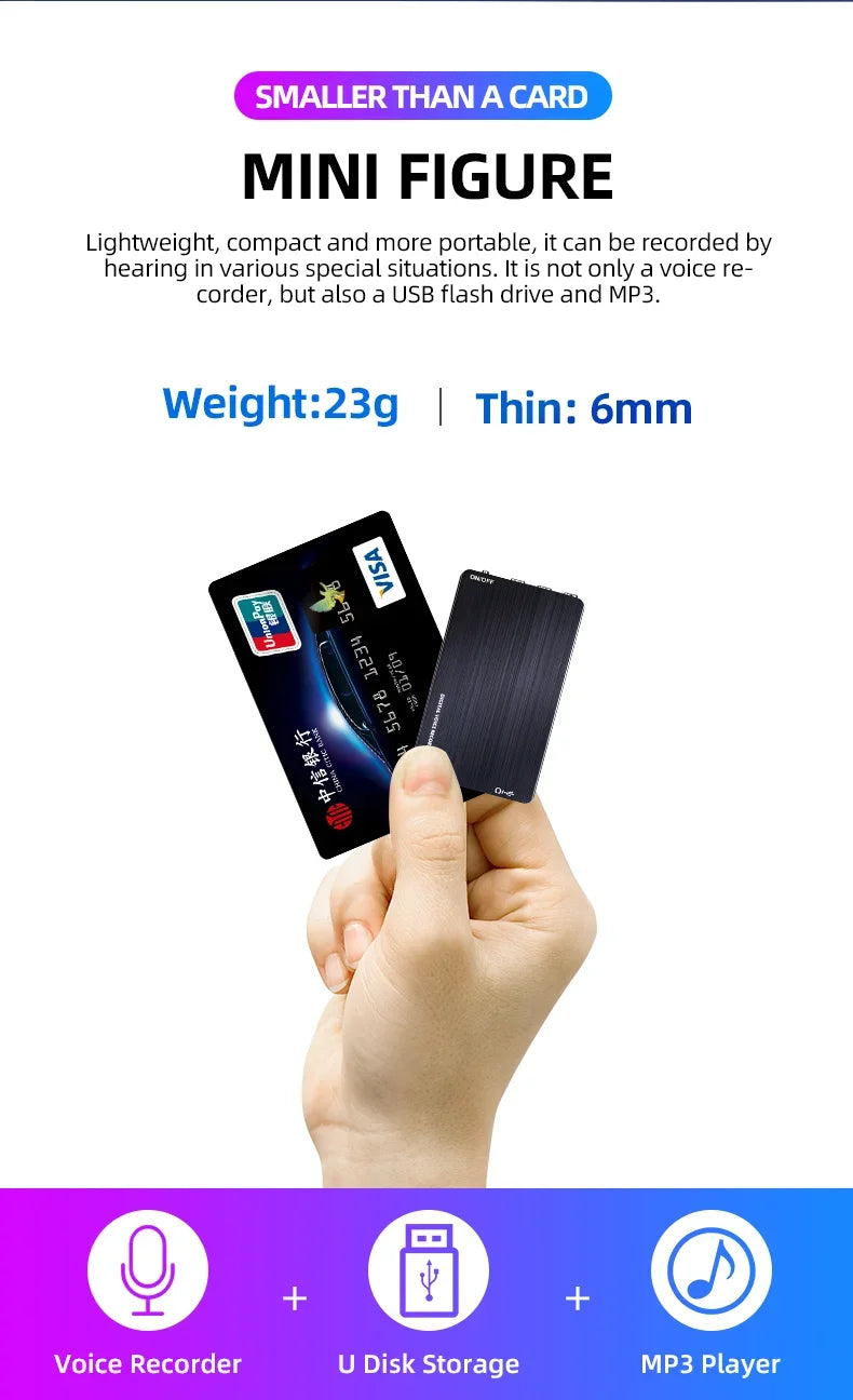 Carte d'enregistreur vocal ultra-mince activée par la voix avec enregistrement de 60H