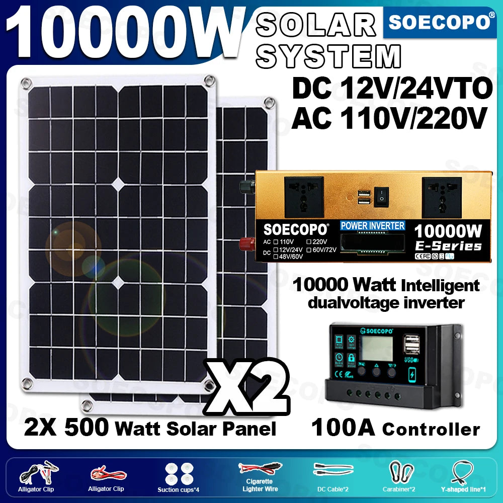 SOECOPO 7000W Solar Power Kit with 100A Controller & 300W Panel Inverter 12V to 110V/220V for Home/Camping/RV/Emergency Backup