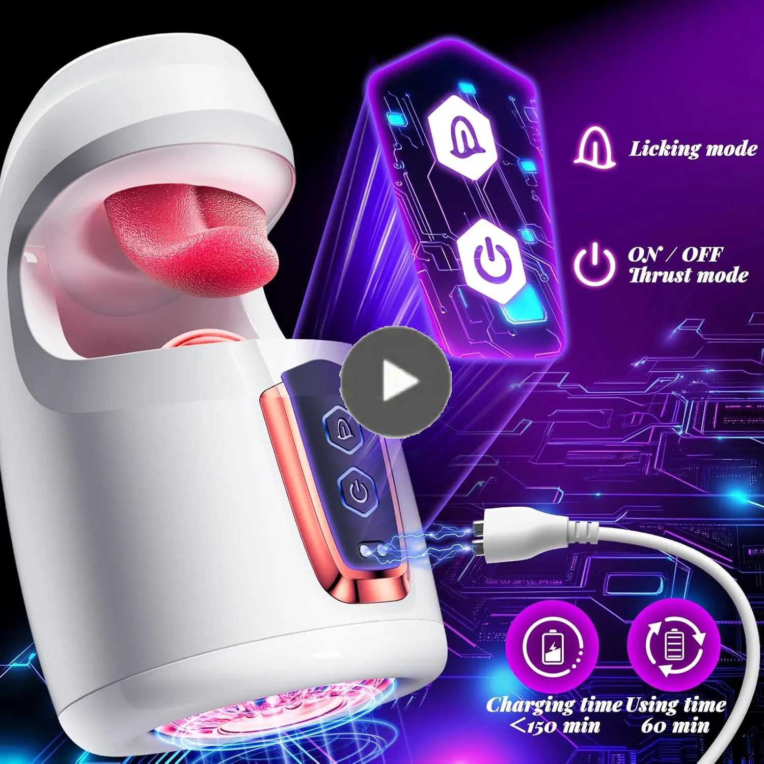 Мастурбатор для чоловіків із язиковим лизанням, режимами руху вперед-назад і лизанням