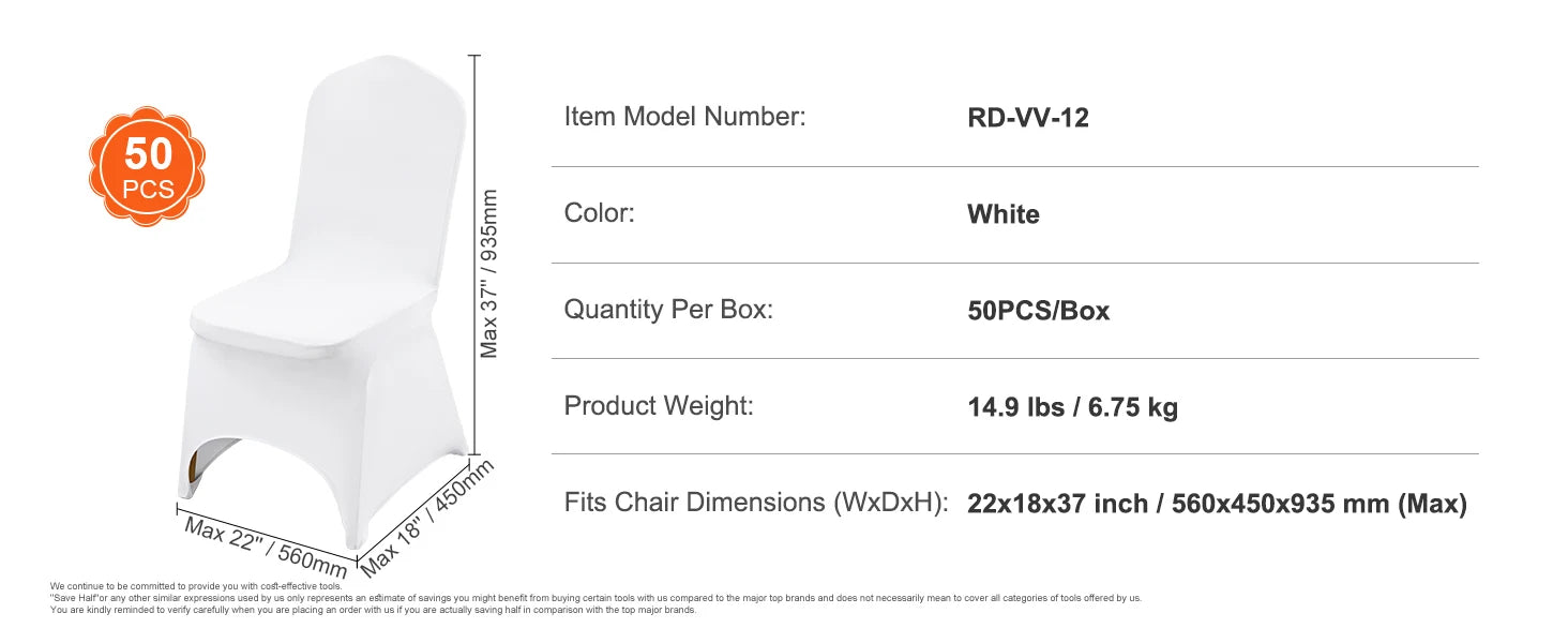 SucceBuy 12/30/50/100Pcs Wedding Chair Cover Spandex Stretch Slipcover for Restaurant Banquet Dining Party White Chair Cover