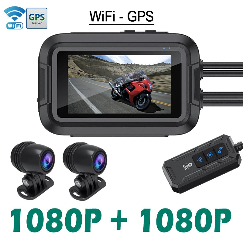 Dual 1080P Motorcycle Dash Cam Front Rear WiFi GPS Recorder