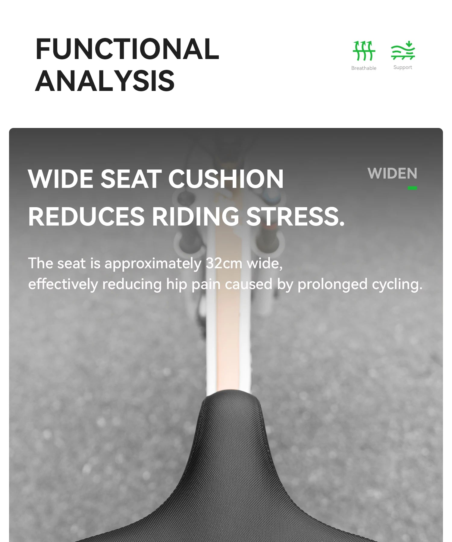 Comfortable Wide Bike Saddle Cushion with Shock Absorbing Foam