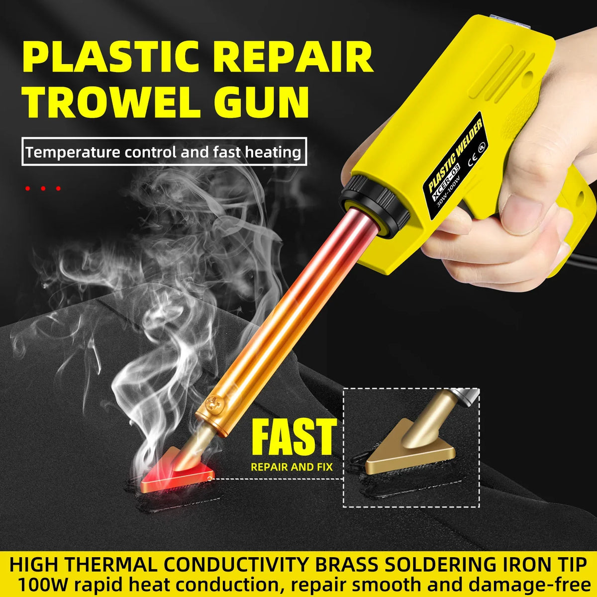 100W Plastic Repair Iron with Brass Trowel Tip, EU/US Kits