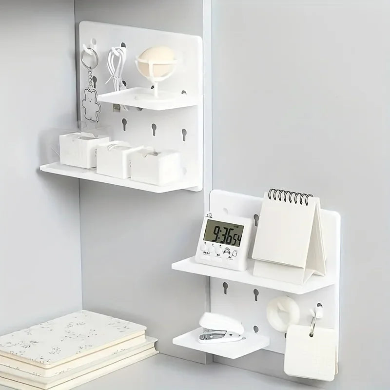 Wall-Mounted Pegboard with Shelf and Hooks, Two Tiers