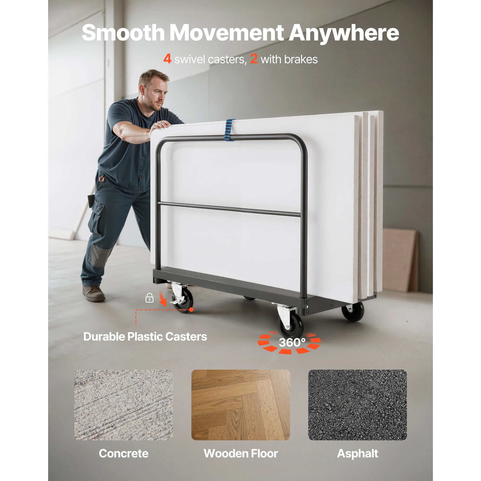 2-in-1 Drywall Cart Dolly 1800 lbs Steel Panel Truck 36x24 Platform