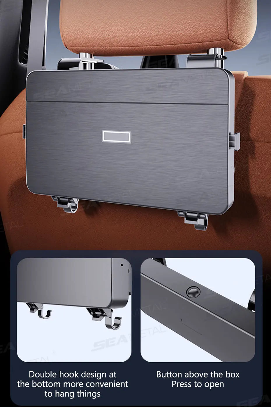 SEAMETAL Foldable Car Seat Tray Table Portable Compact Vehicle Back Seat Table for Kids Stable Backseat Snacks Tray/Drink Holder