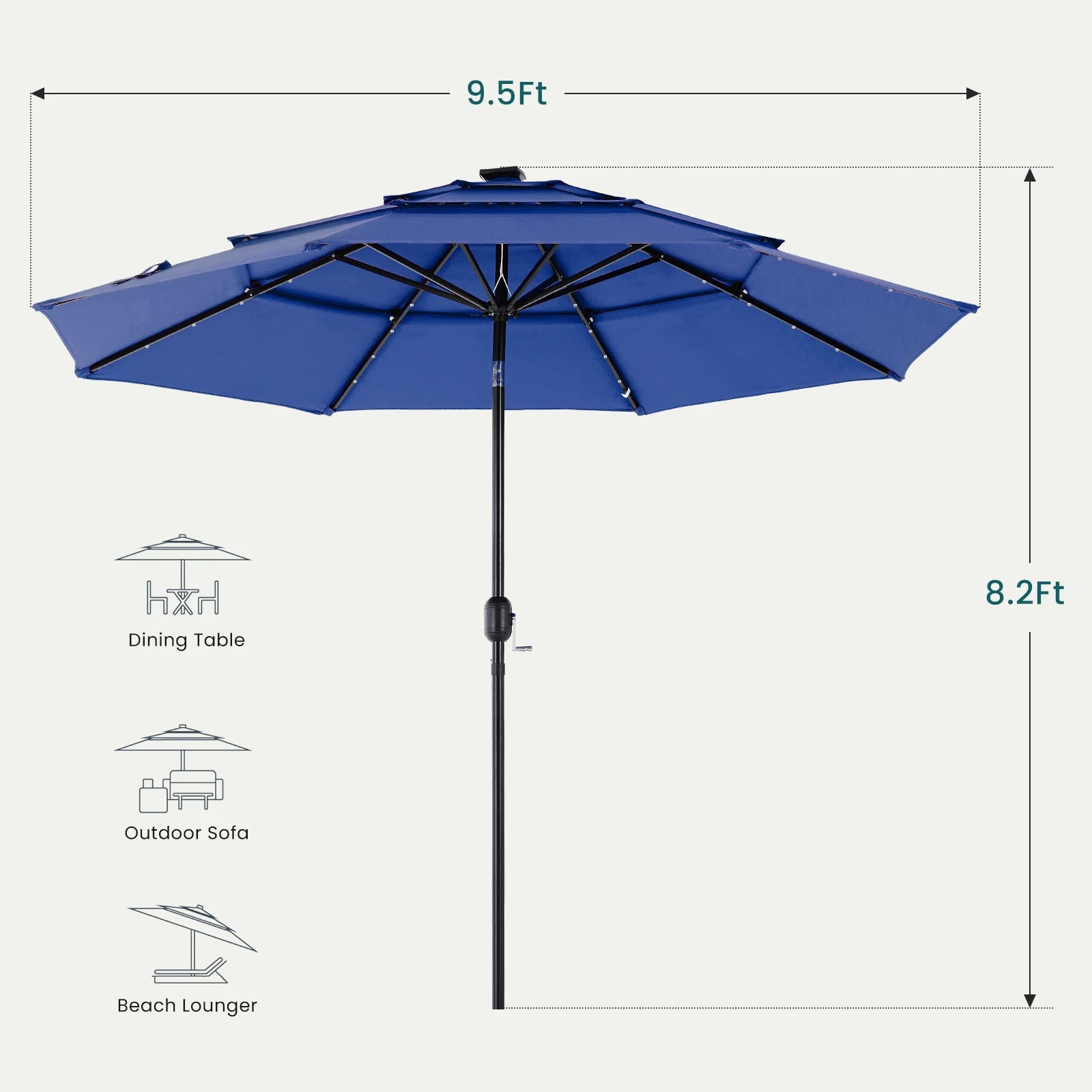 Ombrellone da patio a 3 livelli con 32 luci solari LED e sistema di inclinazione