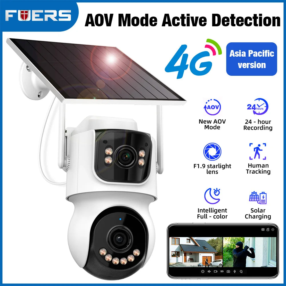 4G Solar Outdoor Dual-Lens Security Camera 4MP Auto Tracking