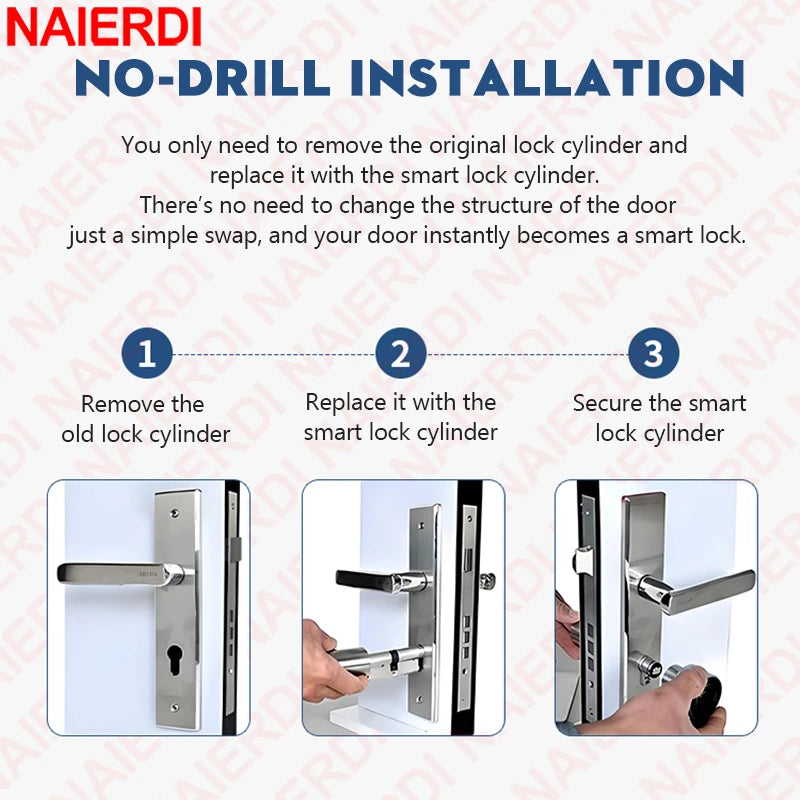 NAIERDI Smart Electronic Lock Cylinder Tuya App Fingerprint Password Unlock Upgrade for Mechanical Door Locks Security Home