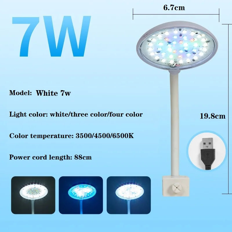 USB Clip-On Aquarium LED Light, 5W or 7W, Black or White