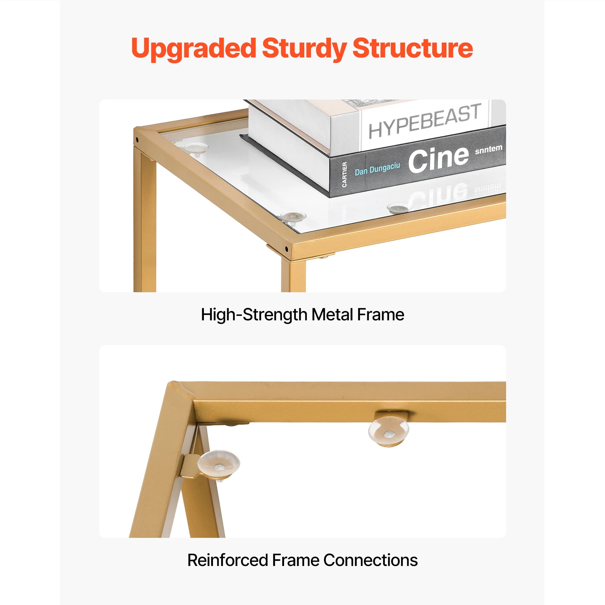 Modern Glass Console Table with Metal Frame, Multi-Tier Storage