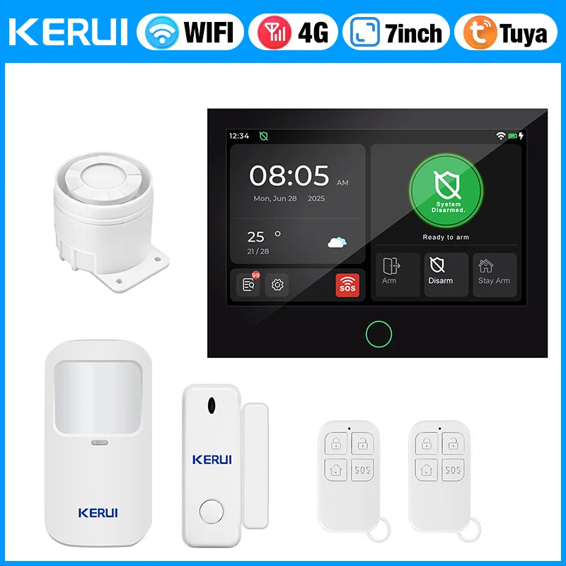 Entregas Rápidas KERUI Tuya WiFi+4G Sistema de Alarma para Hogar con 7 pulgadas Pantalla Táctil desde Almacén de ES Protección de Alarma