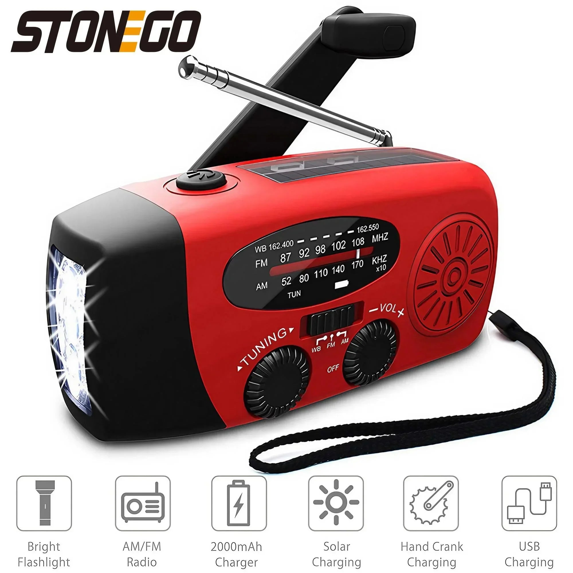 STONEGO Multifunctional FM Radio Outdoor Emergency Hand-crank Generator Solar Mobile Phone Charging Lighting Table Lamp 