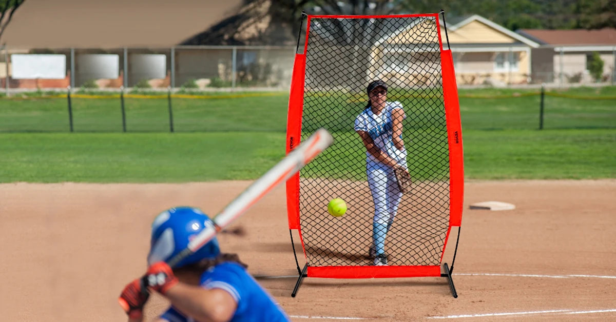 SucceBuy Baseball Screen for Batting CageBaseball & Softball Safety Screen Body Protector Portable Batting Screen Bag Red Black