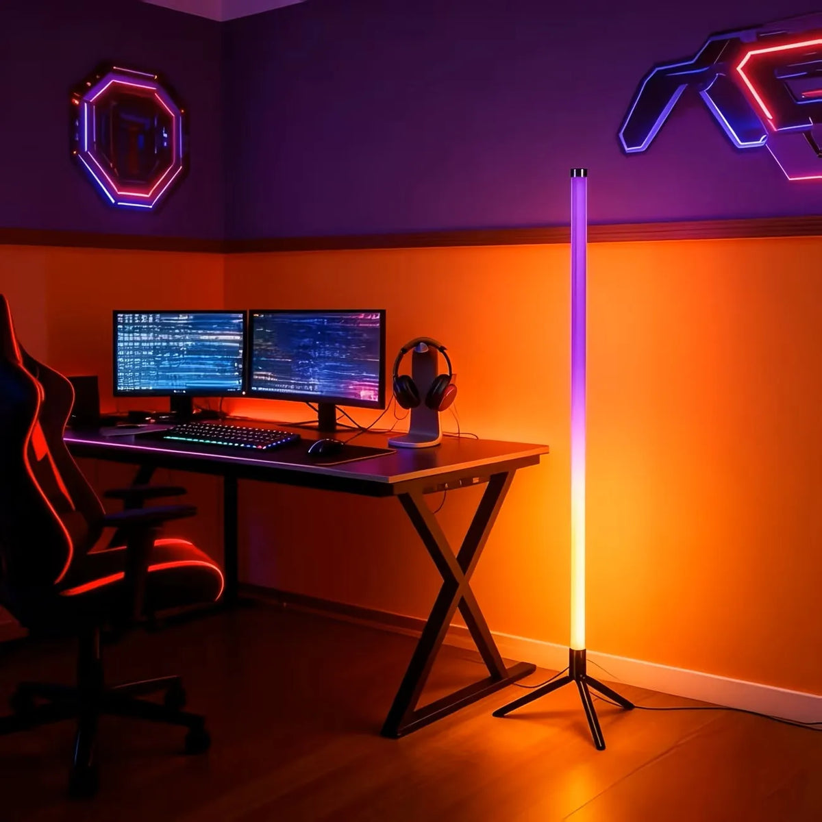 Rohová stojacia lampa RGB so svetelnými efektmi synchronizovanými s hudbou
