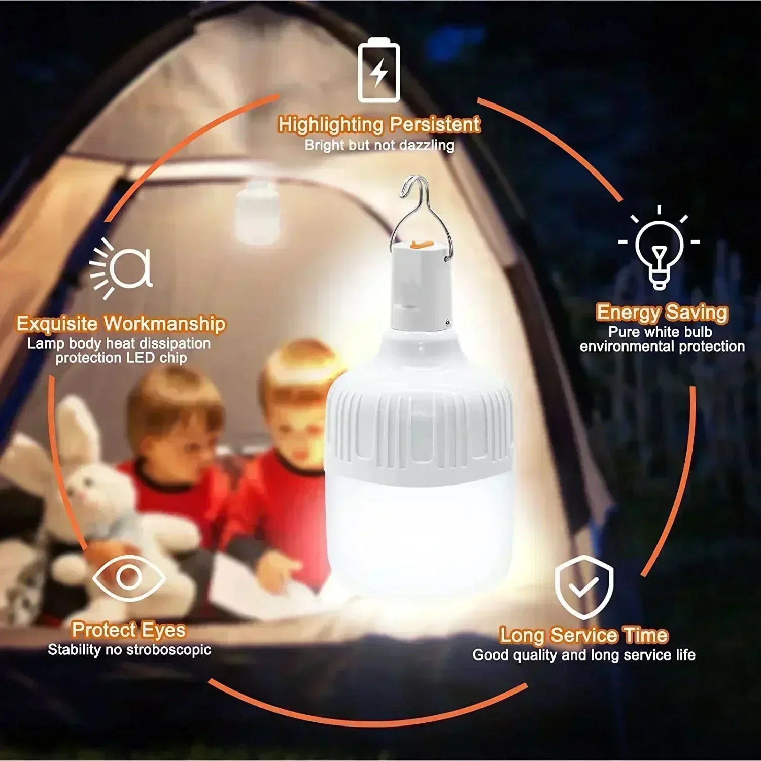 Portable Rechargeable LED Street Camping Light with Hook Dimmable Tent Lantern USB Charging Emergency Multifunctional LED Lamp 