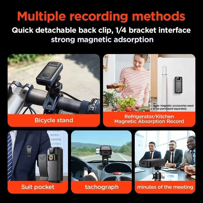 Câmara Micro Full HD 4K Equipamento de Gravação Portátil para Motocicletas, Bicicletas, Registos de Polícia/Aplicação na Lei, Extrema