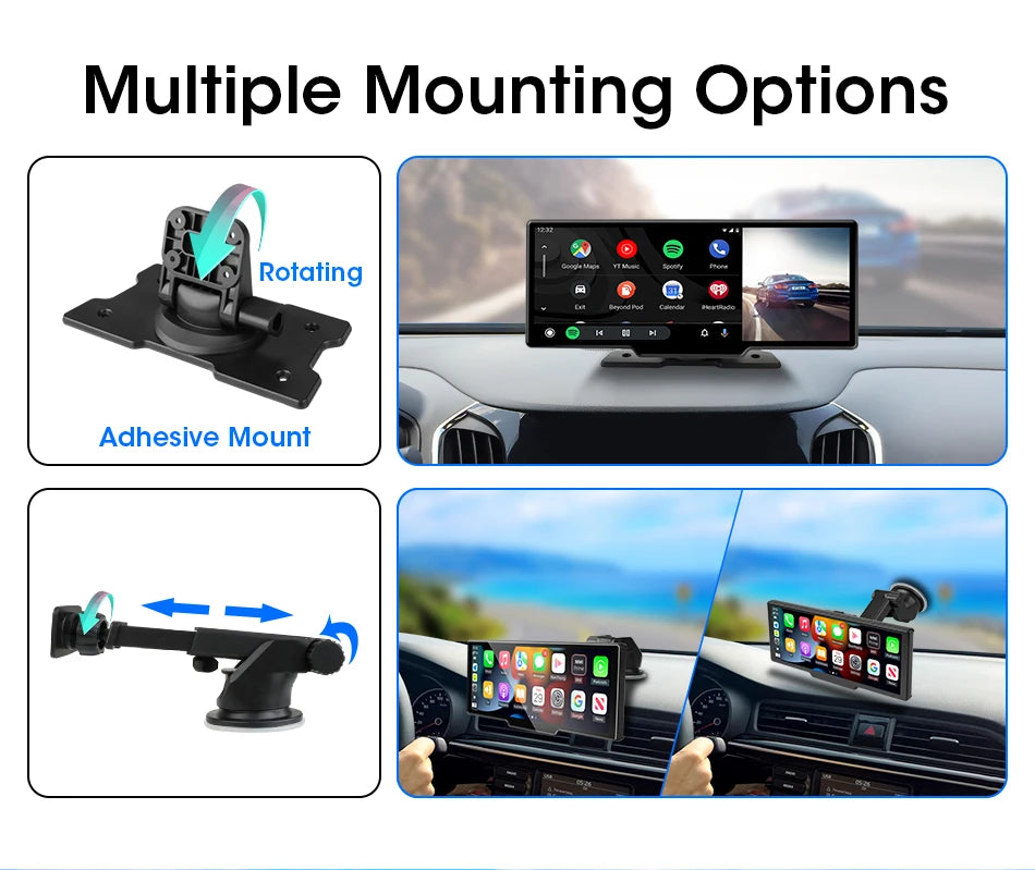 Wireless CarPlay Screen with 4K Dash Cam and GPS